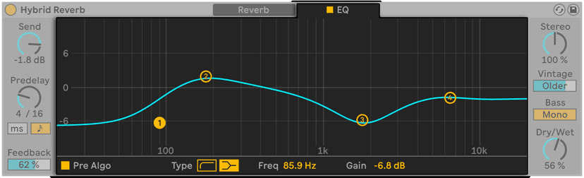 Hybrid Reverb's EQ section, sitting between the reverb and the output