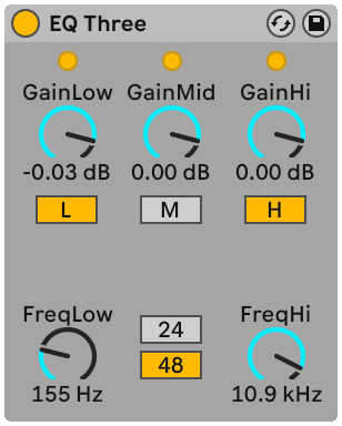 A three-band EQ: low, mid and high gain with adjustable crossover points, and a kill switch on each band