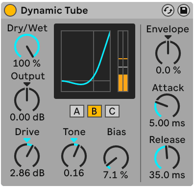 Ableton Live's Dynamic Tube, with the envelope follower driving the tube's bias