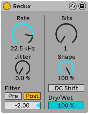 Ableton Live's Redux, showing separate Bit reduction and Downsampling controls