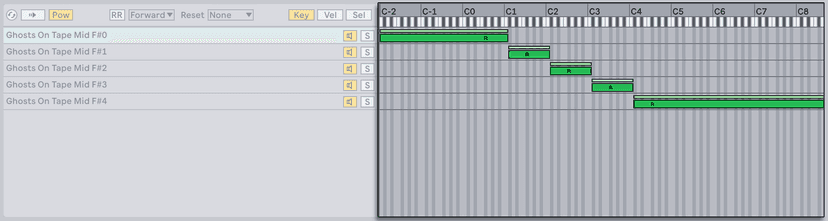 Several samples distributed across key zones in Sampler