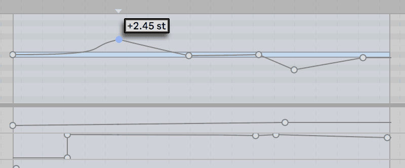 A clip transposition envelope in Ableton Live, with breakpoints moving the pitch by semitones