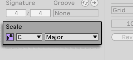 Setting the scale to C Major in Ableton Live's Clip View