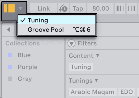 The Tuning menu in Ableton Live's Control Bar