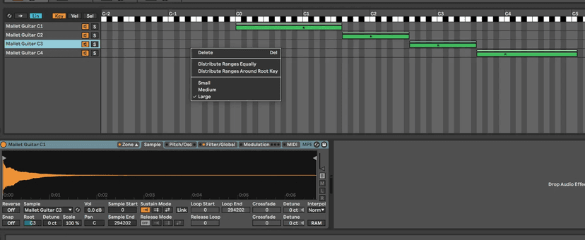 Ableton Advanced course notes - Mapping Key and Velocity Zones in Sampler, Looping