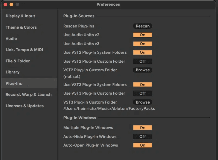 Ableton Live course notes - Using Third Party Plugins