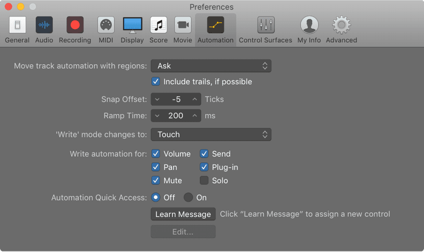 Logic Pro course notes - Automation