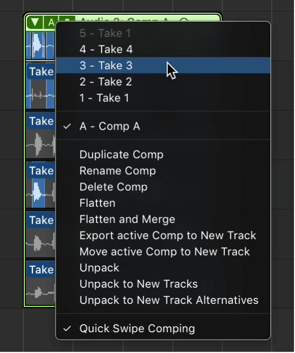 Logic Pro course notes - Comping