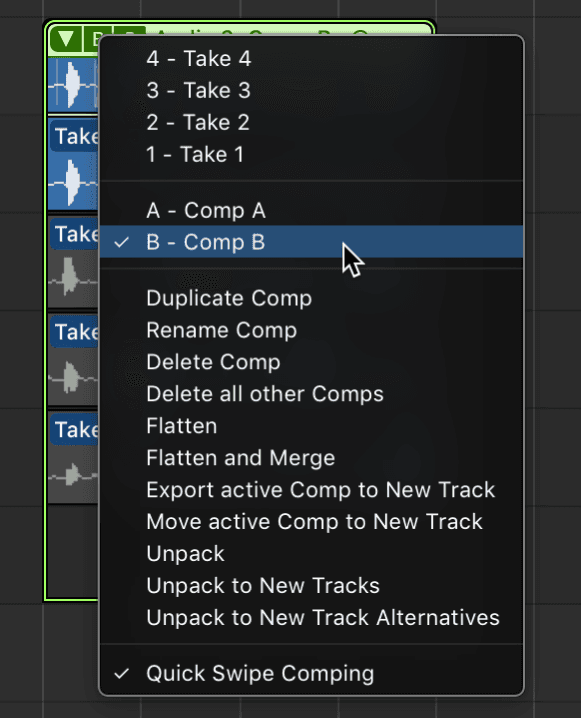 Logic Pro course notes - Comping