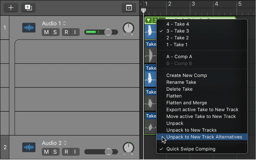 Logic Pro course notes - Comping