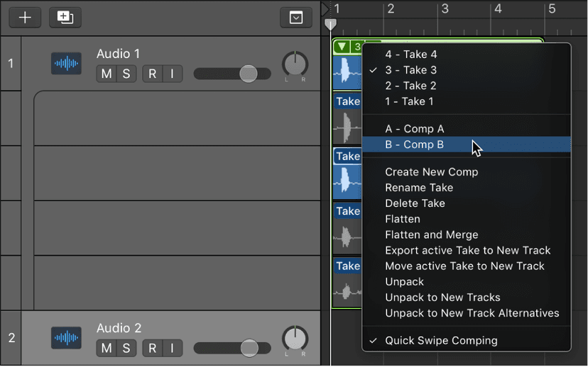 Logic Pro course notes - Comping