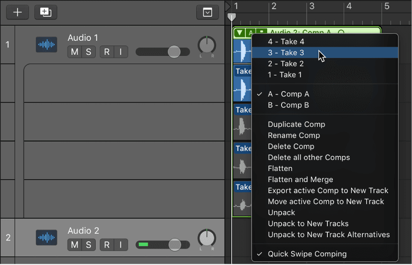 Logic Pro course notes - Comping