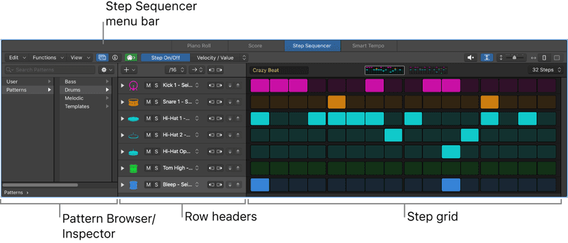 Logic Pro course notes - Making Beats In Step Sequencer