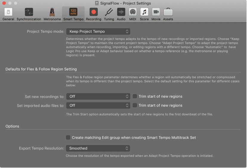 Logic Production course notes - Recording: Smart Tempo & Track Alternatives