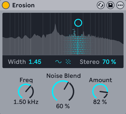 A degradation effect: narrow-band noise modulating the signal, for grit that an EQ cannot produce