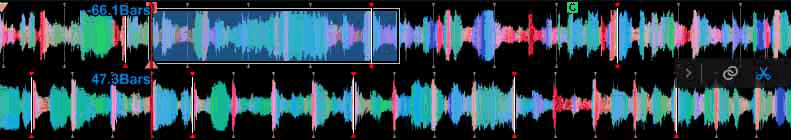 A loop region highlighted on a rekordbox waveform